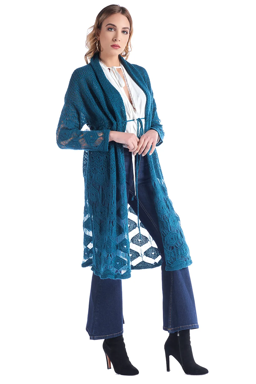 Cardigan lungo con coulisse in vita e punto traforo ISSOM