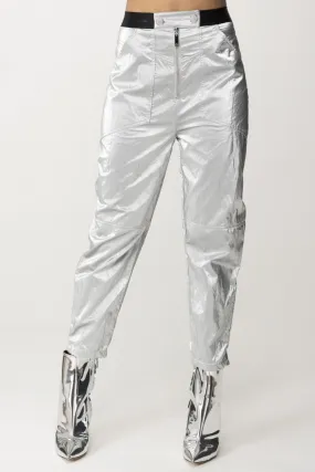 Pantaloni boyfriend metallizzati Argento